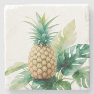 Goldene Ananas mit Monstera Steinuntersetzer