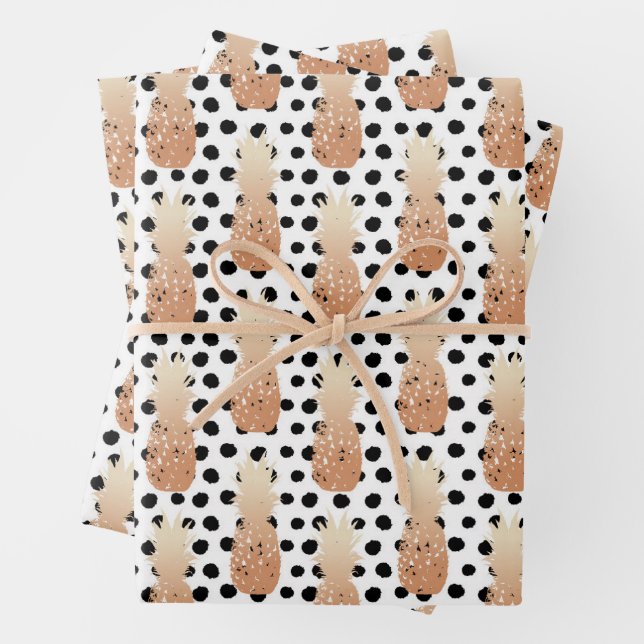 Goldene Ananas-Muster Tropisch  Geschenkpapier Set (Beispiel)
