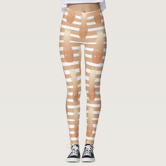 Goldene Ananas-Muster Tropisch  Leggings (Vorderseite)