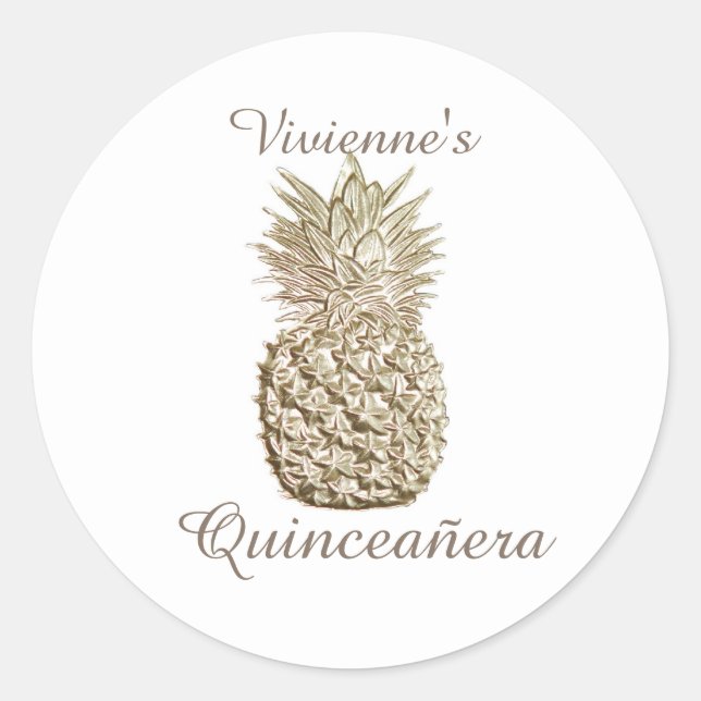 Goldene Ananas Quinceanera Runder Aufkleber (Vorderseite)