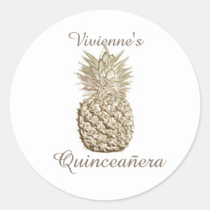 Goldene Ananas Quinceanera Runder Aufkleber