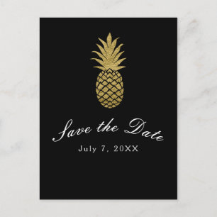 Goldene Ananas Schwarz Modern Tropisch Save the Da Ankündigungspostkarte