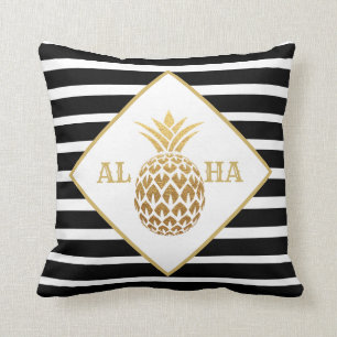 Goldene Ananas Schwarz Weiß Aloha Tropisch Kissen