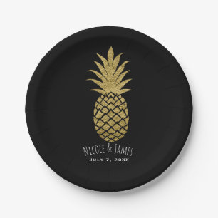Goldene Ananas Schwarze Moderne Chic Tropische Par Pappteller