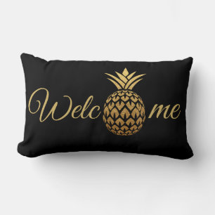 Goldene Ananas Schwarzes Willkommen Lendenkissen
