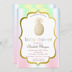 Goldene Ananas Tropical Holographic Baby Shower Einladung