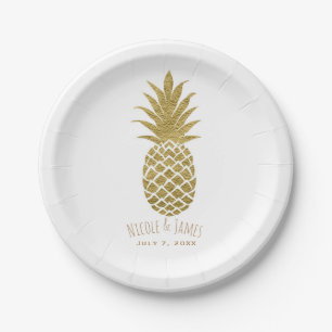 Goldene Ananas Weiße Moderne Chic Tropische Party Pappteller
