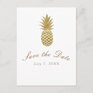 Goldene Ananas Weiße Moderne Tropische Save the Da Ankündigungspostkarte