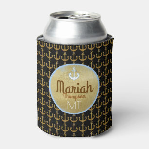 goldene Anker für Schiffe mit Monogramm Dosenkühler