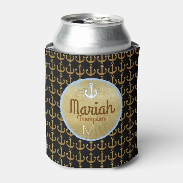 goldene Anker für Schiffe mit Monogramm Dosenkühler (Kanne Vorderseite)