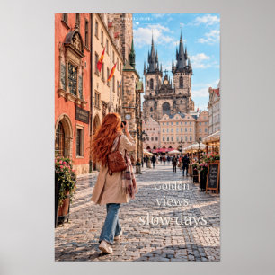 Goldene Ansichten Langsame Tage Prag Altstadt Post Poster