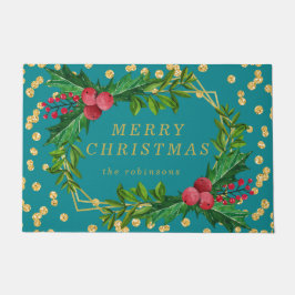 Goldene Aquamarine Familie Frohe Weihnachten Holly Fußmatte