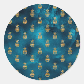 Goldene Aquamarine Muschel Eleganter Chic Stilvoll Runder Aufkleber