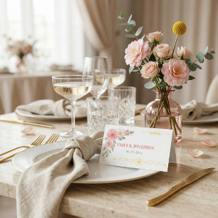 Goldene Aquarell-Blumen-Boho-Hochzeit Eleganter Si Platzkarte