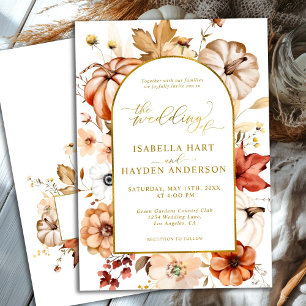 Goldene Arch Fall Floral Pumpkin Cream Rust Weddin Einladung