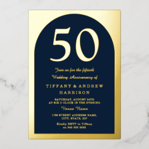 Goldene Arch Navy 50. Hochzeitstag Gold Folieneinladung