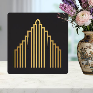 Goldene Art Deco-Wolkenkratzer-Silhouette Schwarze Fliese