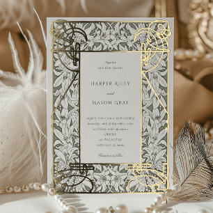 Goldene Art Nouveau-Eleganz Hochzeit Folieneinladung