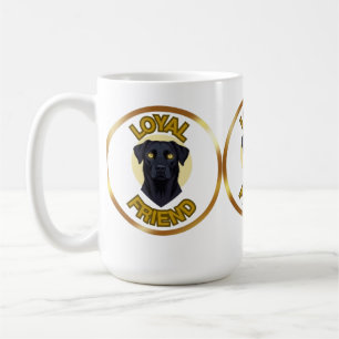 **Goldene Augen Treuer Hund – Minimales Schwarz & Kaffeetasse