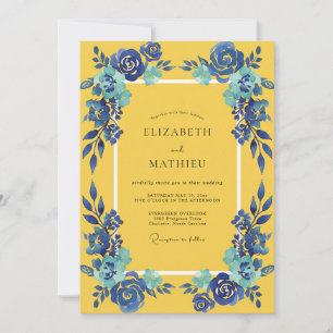 Goldene Azure-Blüten-Hochzeit Einladung