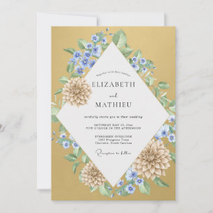 Goldene Azure-Dahlie Hochzeit Einladung