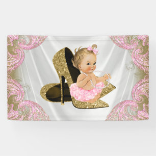 Goldene Baby Shower mit High Heel Schuh Banner