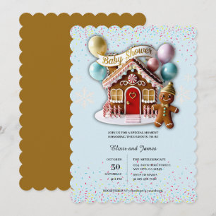 Goldene Babyparty im Gingerbread-Haus-Stil Einladung