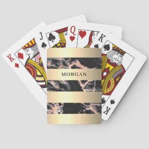Goldene Bänder, Schwarz & Roségold-Marmor, Name Spielkarten