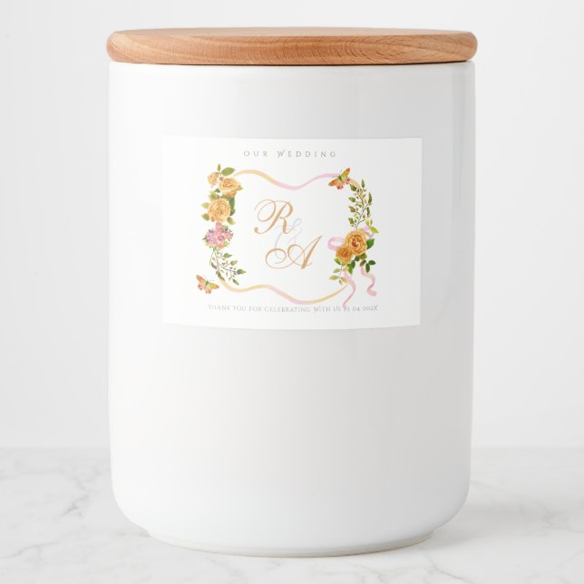 Goldene Bandmonogramm-Hochzeit  Lebensmitteletikett (Vorderseite)