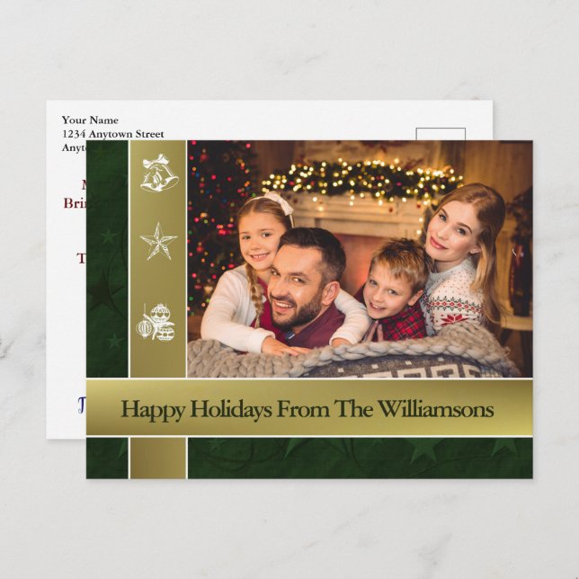Goldene Bands rund um Familie Foto Happy Holidays Postkarte (Vorne/Hinten)