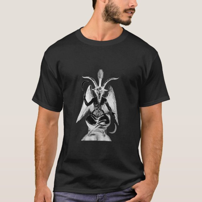 Goldene Baphometziege mit Satansymbolen T-Shirt (Vorderseite)