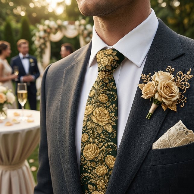 Goldene Barock-Blumen-Eleganz Krawatte (Von Creator hochgeladen)