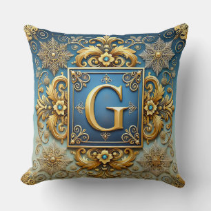 Goldene Barock-Buchstabe G Blaues Monogramm-Stil ✨ Kissen