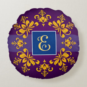 Goldene Barock-Letter E Klassischer Monogramm-Stil Rundes Kissen