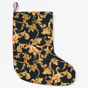 Goldene Barockkrane: Rokoko-Ornament. Kleiner Weihnachtsstrumpf