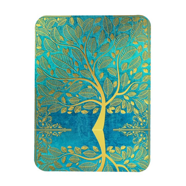 Goldene Baumreflektion über Blaue Pfaue Magnet (Vertikal)