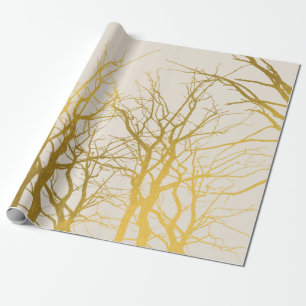 Goldene Baumzweig-Muster Beige Hintergrund Geschenkpapier