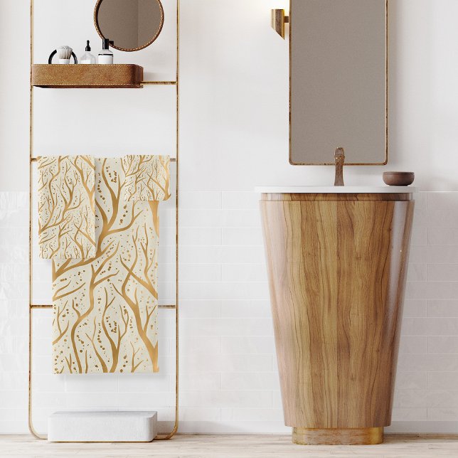 Goldene Baumzweige - Ändern der Hintergrundfarbe Badhandtuch Set (Von Creator hochgeladen)