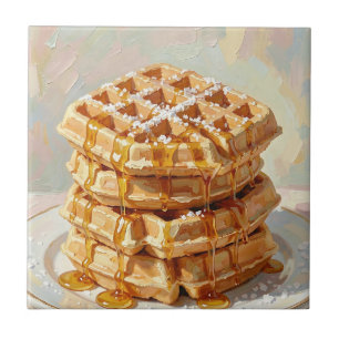 Goldene belgische Waffeln Sirup Ölmalerei Fliese