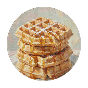 Goldene belgische Waffeln Sirup Ölmalerei Schneidebrett