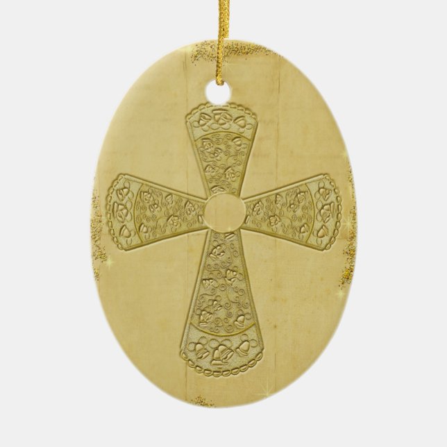 Goldene Bell-Kreuz Keramikornament (Vorne)