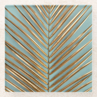 Goldene bemalte tropische Palmwedel-Muster Glasuntersetzer