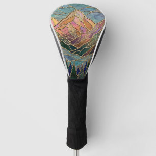 Goldene Berggipfel-Wald-Buntglas-Kunst Golf Headcover