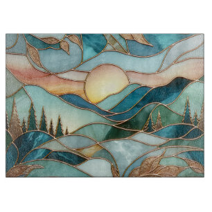 Goldene Berggipfel-Wald-Buntglas-Kunst Schneidebrett