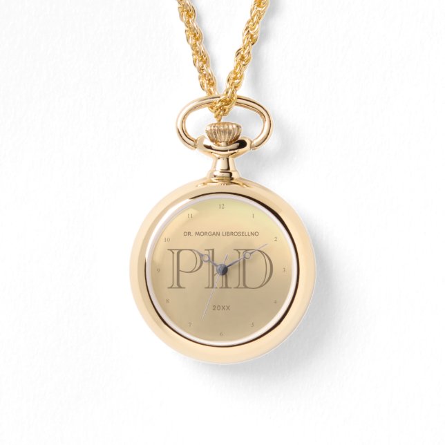 Goldene Bezeichnung PhD Abschluss Watch Armbanduhr (Vorderseite)