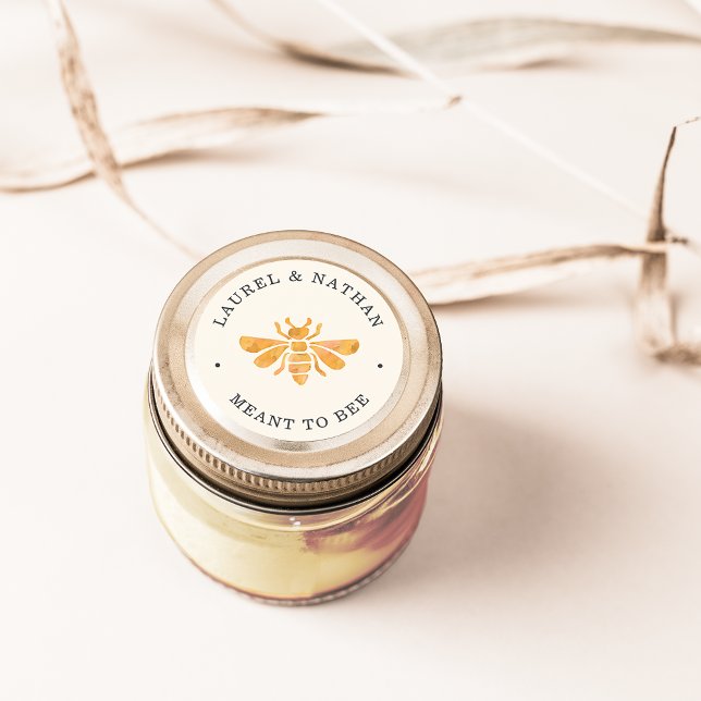 Goldene Biene "Meant to Bee" Gastgeschenk Hochzeit Runder Aufkleber (Von Creator hochgeladen)
