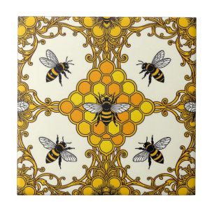 Goldene Bienen-Waben-Muster Fliese