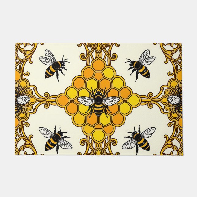 Goldene Bienen-Waben-Muster Fußmatte (Vorderseite)