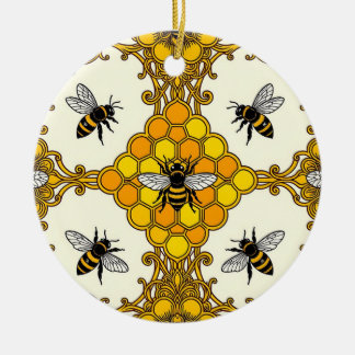 Goldene Bienen-Waben-Muster Keramik Ornament