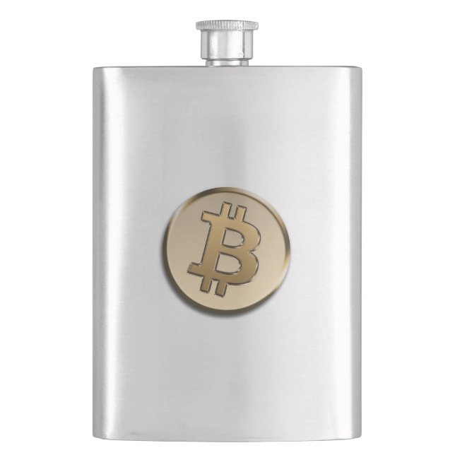Goldene Bitcoin Classic Flasche Flachmann (Vorderseite)